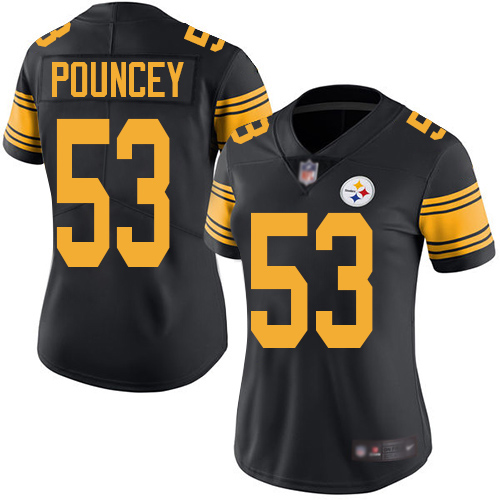 Women Pittsburgh Steelers Football #53 Limited Black Maurkice Pouncey Rush Vapor Untouchable Nike NFL Jersey->women nfl jersey->Women Jersey